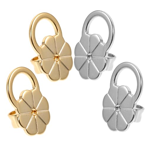 KONTONTY 4 Stück Teiliges Metall Ohrring Verschlüsse für Frauen Sicherheits Ohrstecker Verriegelnde Ohrstecker Rücken Diy Ohrring Zubehör Goldene und Platinfarbene Varianten für von KONTONTY