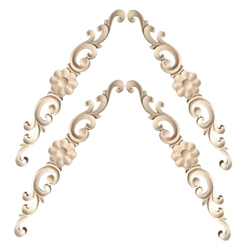 KONTONTY 4 Stück Unlackierte Blumenornamente für Möbel Vintage Holzelemente zur Dekoration von Schranktüren von KONTONTY