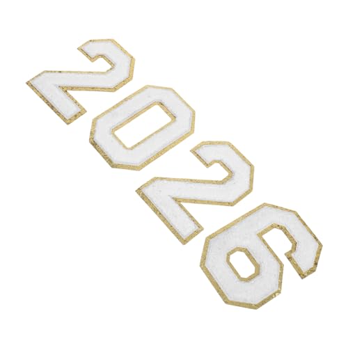 KONTONTY 4 Stück Weiße Chenille-zahlenaufnäher mit Goldenem Rand zum Aufbügeln Bestickte Polyester-patches für Kleidung Rucksäcke Hüte Diy-zubehör für Teamuniformen Modische Zahlen von KONTONTY
