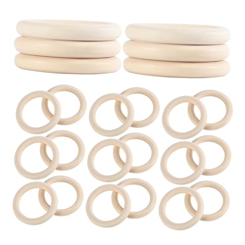 KONTONTY 40 Stück Holzringe Kreise Holzanhänger Verbinder Holz Bastelringe Unvollendete Makramee Ringe Bastelringe Bulk Craft Hoop Ringe Holzringe Runde von KONTONTY