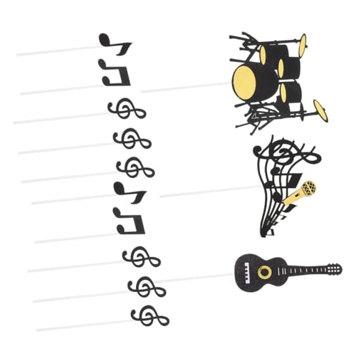 KONTONTY 40 Stück Kuchendekorationseinsatz Geburtstagskuchendekorationen Gitarren-tortenaufsatz Tortenaufsatz Mit Karierter Flagge Musik Noten Geburtstagsdekorationen Papier von KONTONTY