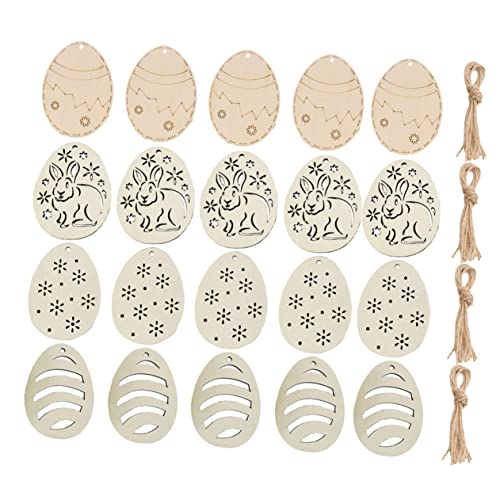 KONTONTY 40 Stück hölzerne Aufhängung basteln ostern basteln für ostern geldgeschenke zu ostern ostegeschenke basteln zu ostern Party Eier Ostern Holzscheibe Holzmalerei Ausschnitt Scheibe von KONTONTY