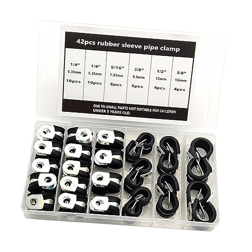 KONTONTY 42 Stück Kabelclip kfz clips autoteile kabelbefestigung cable holder auto4part Entlüftungsrohrgurt Ersatz gummigepolsterte Klemme Kabelschellen aus Edelstahl Rostfreier Stahl Black von KONTONTY
