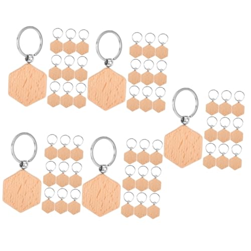 KONTONTY 5 Sätze Teiliges Holz Schlüsselanhänger Blanko DIY Für Kreative Gestaltung Gravierbare Holzanhänger Für Schlüsselringe Taschen Deko Und Namensschilder 10 Stück * 5 von KONTONTY