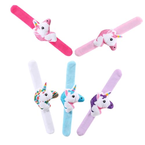 KONTONTY 5 Stück Einhorn Plüsch Slap Armbänder Weiche Kuschelarmbänder für Gemischt Bequem Leicht zu Tragen Niedliche Cartoon Handgelenkschmuck von KONTONTY