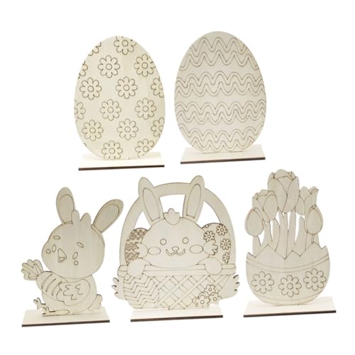 KONTONTY 5 Stück Holz Schmücken Hase Sprechen Dekoration Bunny Tischdekor Ei Party-desktop Schmücken Diy-farbe Schmücken Ostern Diy Desktop Schmuck Holzhandwerk Diy-ornamente Diy Maldekore von KONTONTY