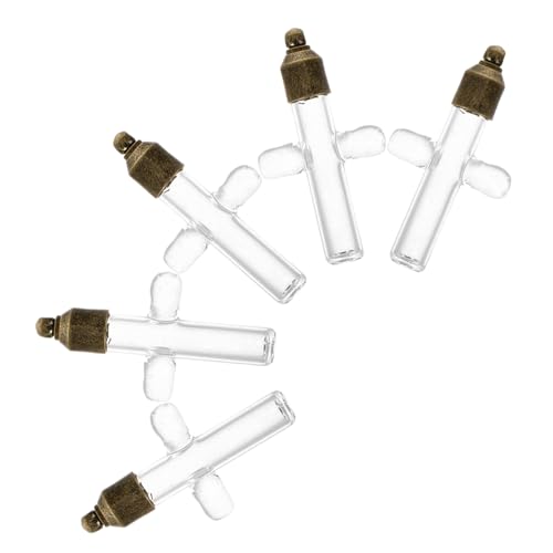 KONTONTY 5 Stück Leere Mini-flaschen Aus Klarem Glas, Kreuzförmige Wunschflaschen Mit Legierungs-bügelkappe, Diy-anhänger-charms Für Die Herstellung Von Ohrringen, Halsketten Und Schmuck von KONTONTY
