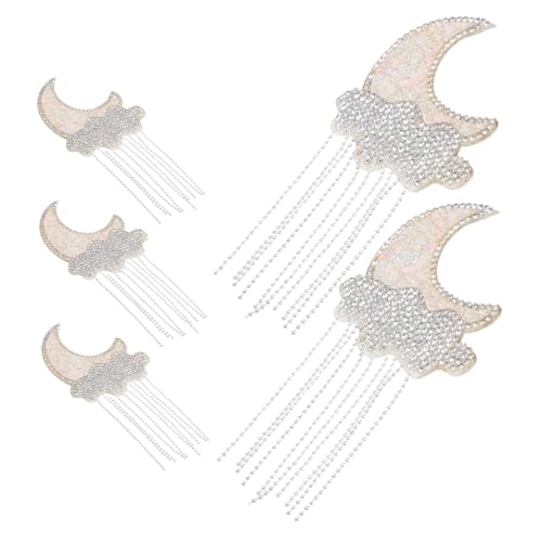 KONTONTY 5 Stück Teiliges Selbstklebende Mond Wolkenapplikationen mit Glitzerrhinestones und Modischen Quasten Hitzebeständig Vielseitig für DIY Kleidung Jeans Taschen und Accessoires Weiß von KONTONTY