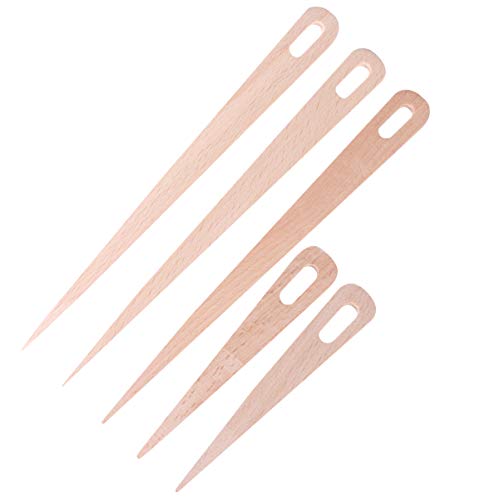 KONTONTY 5 Stück Teiliges Set Holz Webnadel Set Buchenholz für DIY Tapisserie Große Augen Verschiedene Handwerkliche Webwerkzeuge für Strick und Webprojekte von KONTONTY