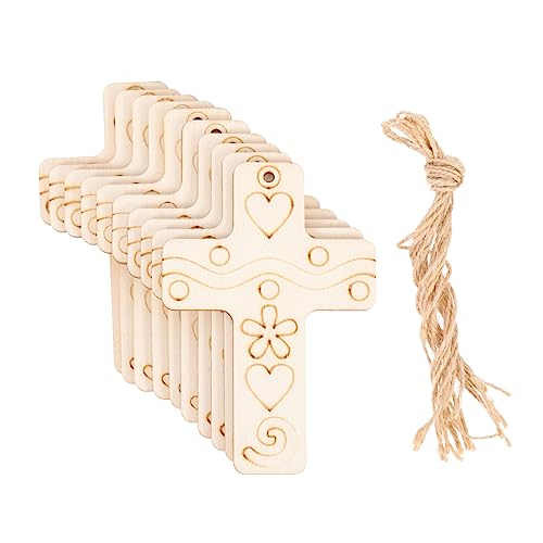 KONTONTY 50 Sets Blanko Kreuze Holzstücke Schilder Etiketten Lesezeichen Holzscheiben Graffiti Chips Graffiti Holzscheiben Wandbehang Anhänger Hängende Ornamente Malerei von KONTONTY