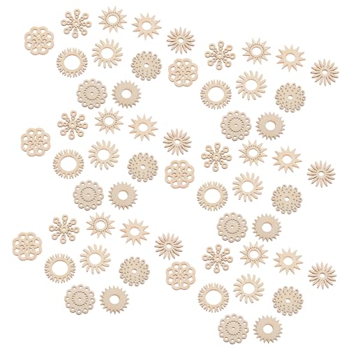 KONTONTY 50 Stück Blumen Bemalte Holzspäne Holzblumenausschnitt Hohle Holzhandwerksformen Holzblumen Zum Basteln Holzscheiben Ornamente Dekorative Holzausschnitte Blumendekorationen von KONTONTY