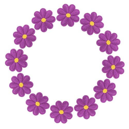 KONTONTY 50 Stück Gänseblümchen Aufnäher zum Aufbügeln Bestickte Blumen Applikationen in Lila Vielseitige Stoffpatches zum Nähen und Dekorieren von Jeans Hüten und Rucksäcken DIY Zubehör von KONTONTY