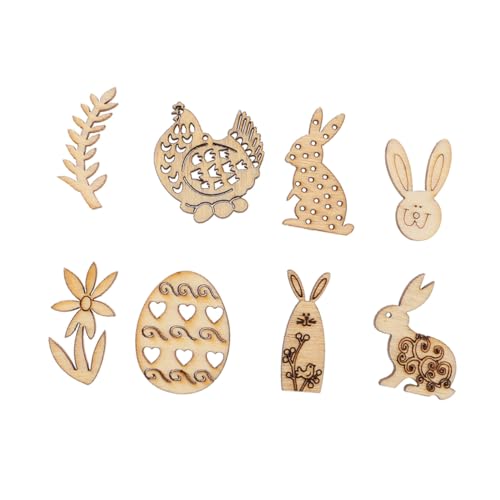 KONTONTY 50 Stück Ostereierhase Ostern Tischdekoration DIY Ostern Dekoration Ostern Holzstücke Herstellung Hasen-Tag ostern hängende verzierung DIY Anhänger aus Holzspänen hölzern Khaki von KONTONTY