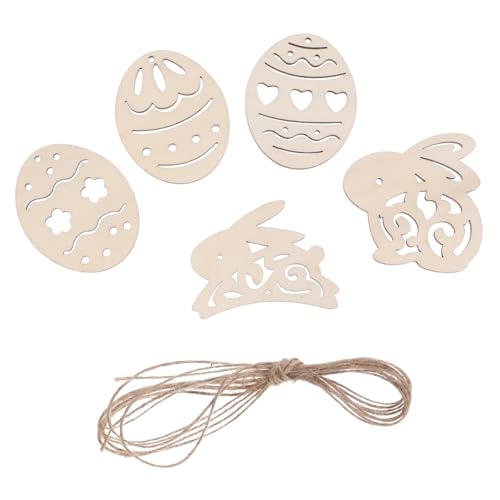 KONTONTY 50 Stück Party-requisite Wirbelt Hase Dekorationen Pastell Bunt Für Bausatz Hängend Eier Malen Decoupage-papier Zierleisten Holz Ostern Holzspan Diy-holzchip-ornament Hölzern von KONTONTY