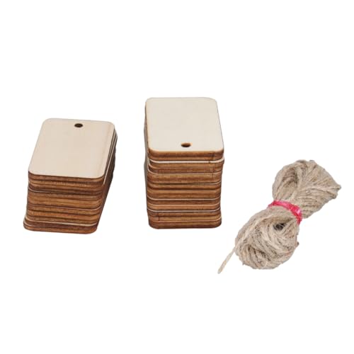 KONTONTY 50 Stück Rechteckige Blanko Holzanhänger mit Juteseil Naturbelassene Holzplatten zum Bemalen Beschriften und Basteln DIY Holzanhänger für Party Hochzeits und Dekorationsprojekte von KONTONTY