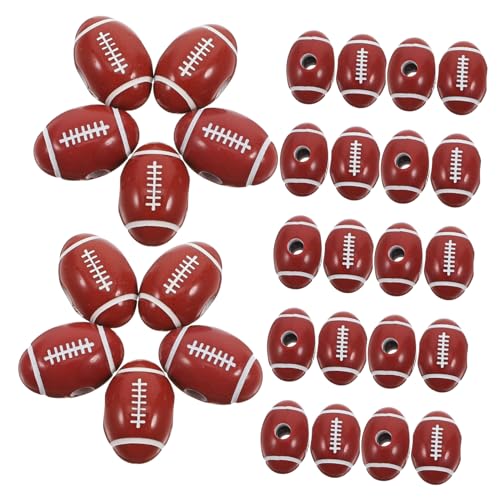 KONTONTY 50 Stück Rugbyball Acrylperlen für Schmuckherstellung Bunte Sportperlen zum Auffädeln Robuste Spacer Beads für DIY Armband Halskette Fördert Hand Auge Koordination und Kreativität von KONTONTY