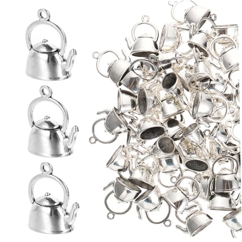 KONTONTY 50 Stück Teekannen Anhänger aus Legierung Leichter DIY Schmuck Charm für Armband Halskette Ohrringe Basteln Antik Silberfarben Vielseitiges Schmuckzubehör von KONTONTY