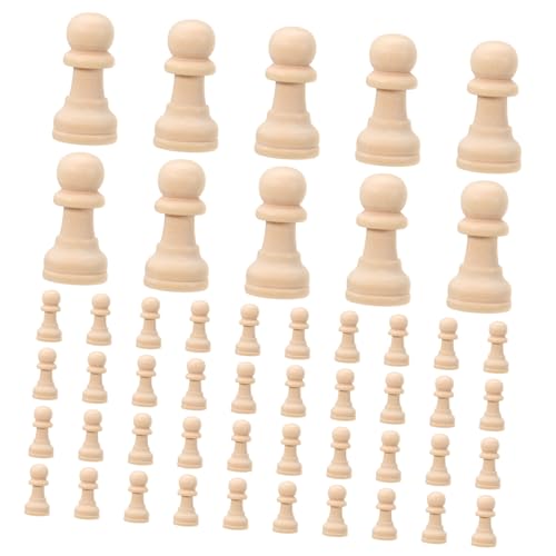 KONTONTY 50 Stück Teiliges Holz Schachfiguren Naturbelassen Handliche Stabile Verarbeitung Geeignet für DIY Bemalung und Schachspiel Fördert Denkfähigkeit und Spielerischen Lernspaß von KONTONTY