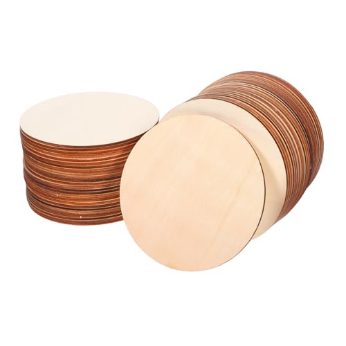 KONTONTY 50 Stück Teiliges Runde Holzkreise Unlackierte Glatte Holzscheiben aus Natürlichem Holz mit Einzigartiger Maserung für DIY Bastelprojekte Heimdekoration Malerei Gravur von KONTONTY