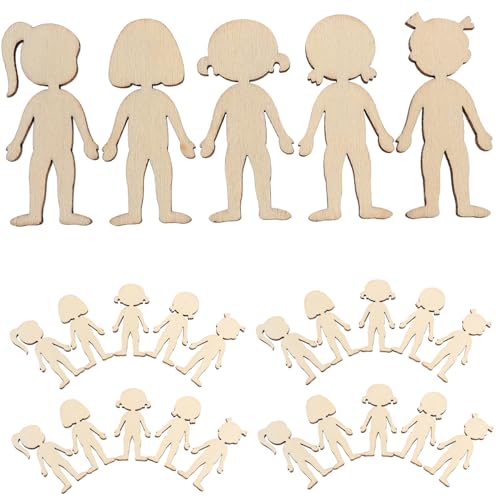 KONTONTY 50 Stück Teiliges Unbemalter Holzfiguren für DIY Bastelprojekte Bemalbare Holzscheiben Mädchenmotiv Handgemachte Holzplatten für Kreative Malprojekte und Dekoration von KONTONTY