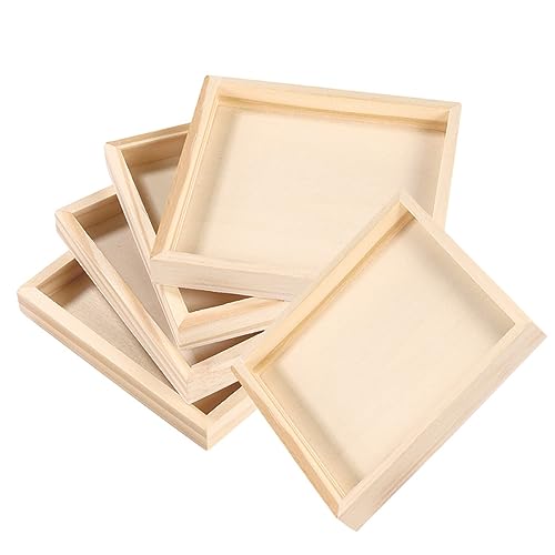 KONTONTY 5Stücke Holztabletts für Puzzleblöcke Quadratische Serviertabletts Unbehandeltem Holz Organizer für Holzspielzeug von KONTONTY