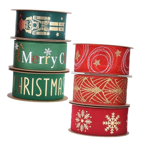 KONTONTY 6 Rollen Weihnachtsbänder mit Goldfolie Strapazierfähige Flexible Schleifenbänder für Geschenkverpackung DIY Basteln Kränze Weihnachtsbaumdekorationen von KONTONTY