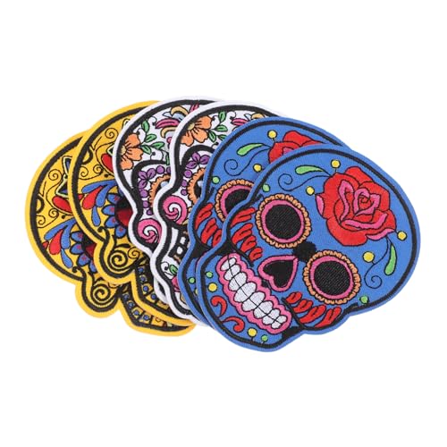 KONTONTY 6 Stück Bestickte Skull Aufnäher zum Aufnähen Bunte Applikationen für Jacken Jeans Hüte DIY Kleidung Kompakt und Vielseitig Punk Rock Style von KONTONTY