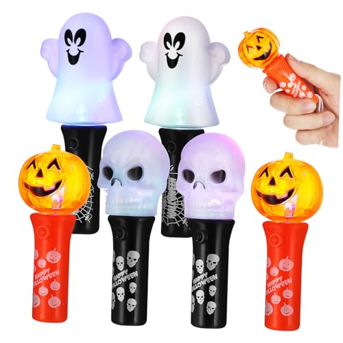 KONTONTY 6 Stück Halloween Leuchtende Zauberstäbe Glühende Partyspielzeuge mit Kürbis Geist und Totenschädel für Halloween Feiern Geburtstagsfeste und Nachtclubs von KONTONTY