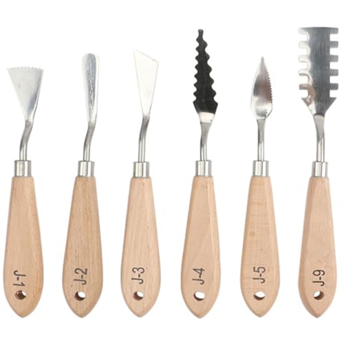 KONTONTY 6 Stück Teiliges Malmesser mit Holzgriff Professionelle Malwerkzeuge für Öl und Acrylmalerei zum Glätten und Verbreiten von Farben von KONTONTY