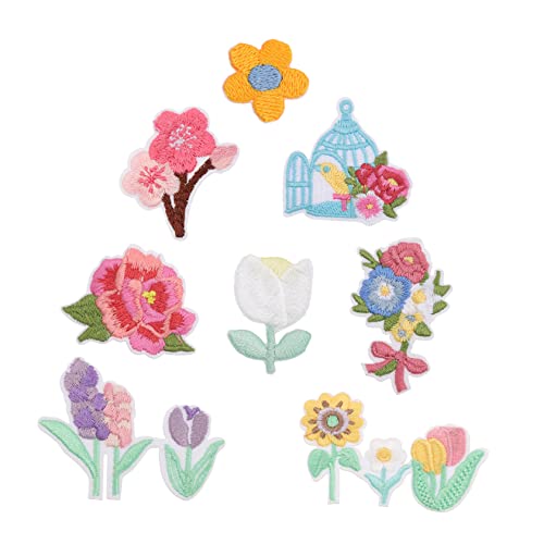 KONTONTY 8 Stück Aufnäher mit Blumenstickerei Kleiderflicken gestickte Blumenflecken nähen haaraccessoires hair jewellery Applikationen in Blumenform Stickerei-Patch für Kleidung Polyester von KONTONTY