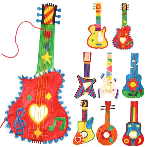 KONTONTY 8 Stück Unfertige Holz Gitarren Ausschnitte für Bastelprojekte Blanko Dekorationen für Partys Vielseitig Einsetzbar Robustem Holz für Kreative Gestaltungen von KONTONTY