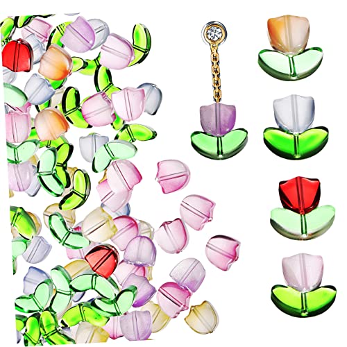 KONTONTY 80 Stück Tulpen Blumen Glasperlen Bunte Kristallperlen für DIY Schmuckherstellung Bastelzubehör für Armbänder und Ohrringe von KONTONTY