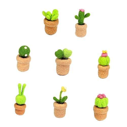 KONTONTY 8Stücke DIY Kaktus Nadelfilzset Teilig Wool Felting Starter Kit für Mini Ornamente und Kreative Heimdekoration Einfaches Bastelmaterial für Spaß und Entspannung von KONTONTY