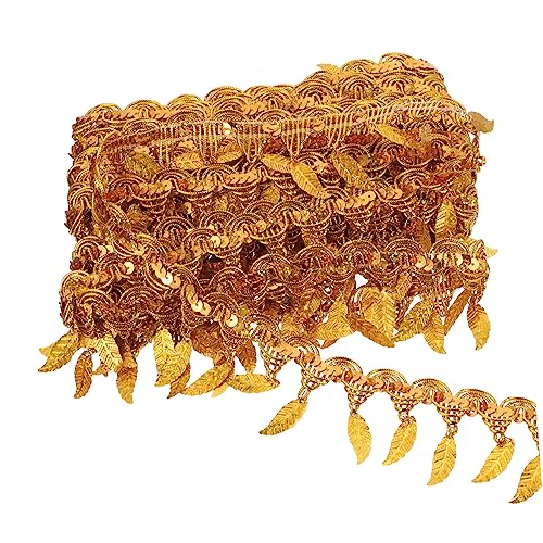 KONTONTY Blatt-Pailletten-Spitze trimmen Party dekorativ dekoration weihnachten weinachtsdeko Handwerkliche Verzierung home decor Vorhang liefern gearbeitete Zierleiste Polyestergarn Golden von KONTONTY