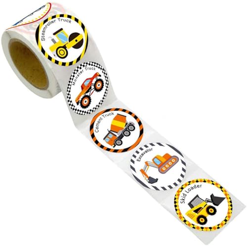 KONTONTY Cartoon-Sticker Kawaii-Aufkleber LKW-Muster Runde Etiketten 1 Rolle Kinder Bastelaufkleber Kindergarten Tier-versiegelungsaufkleber Dekorative Verpackungsaufkleber von KONTONTY