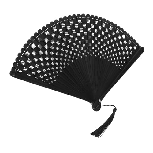 KONTONTY Eleganter Schwarzer Faltfächer Handfächer für Damen Japanisch Chinesischer Vintage Handfächer Kunstvoll Handgefertigt für Tanz Fotografie und Chinesische Themenveranstaltungen von KONTONTY