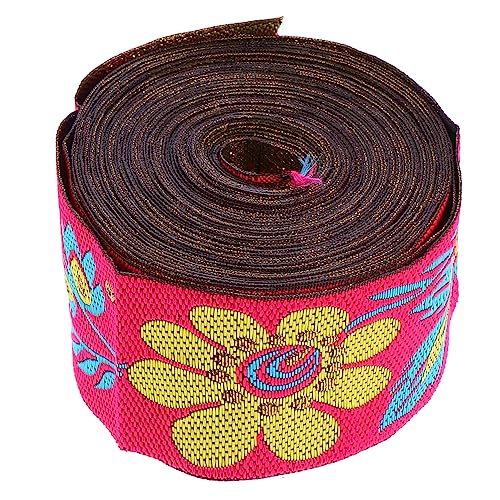 KONTONTY Ethnisches Spitzenband Blaugrünes Band Seidenstoff Strauß Jacquard Sticken Rotes Band Schrägband Aus Vintage-stoff Gewebte Blumen Nähen Türkis Dekoration Rosy Polyestergarn von KONTONTY