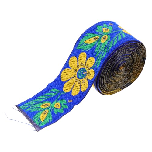 KONTONTY Ethnisches Spitzenband Spitzenbänder Zum Basteln Blumen Bestickt Schleife Gedrucktes Band Breites Band Strauß Bänder Für Handwerk Weißer Stoff Dekoration Nähen Polyestergarn Blue von KONTONTY