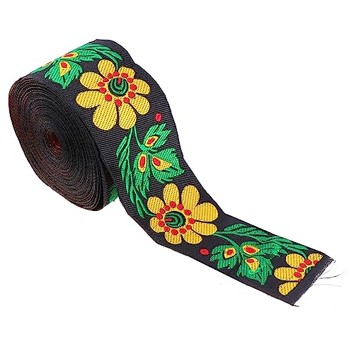 KONTONTY Ethnisches Spitzenband blaues Samtband gemustertes Band Blumenband Dekoration haaraccessoires hair jewellery Verschönerung Bastelbedarf besticktes gewebtes Band Polyestergarn Black von KONTONTY