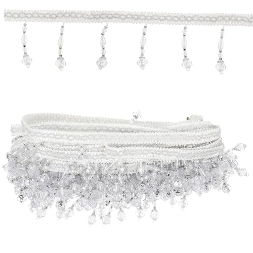 KONTONTY Fensterdekoration home decor wohnungseinrichtung wohnungsdeko DIY-Dekoration gardinen zubehör unikal Sofa mit Fransen Vorhang Vorhang Perlen Fransenbesatz Polyestergarn Weiß von KONTONTY