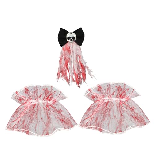 KONTONTY Halloween Haarclip Set Bloody Braut Vintage Gothic Kopfstück und Zombie Manschetten Elegantes Retro-design für Vampir Cosplay Karneval und Halloween Kostümpartys von KONTONTY