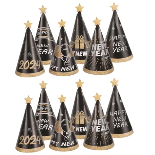 KONTONTY Party- für Silvester 12 Stück Kegelhüte aus Papier 2024 Dekorationen für Jungen und Mädchen KONTONTY Party- für Silvester 12 Stück Kegelhüte aus Papier 2024 Dekorationen für Jungen und Mädchen von KONTONTY