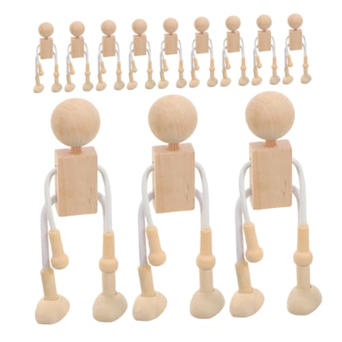 KONTONTY Holz Cartoon Puppe Holzpeg -puppen Miniaturfiguren Holzfigurenspielzeug Kleine Diy-cartoon-puppen Holzpuppen Selber Machen Diy Maler - Puppe Zum Selber Zeichnen Beige Holz von KONTONTY