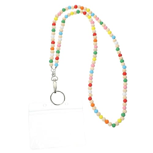KONTONTY Holzperlen Lanyard mit Kartenhalter Boho Stil Id Badge Halter Vielseitige Halskette Handgefertigt aus Langlebigem Holz für Schlüssel und Taschenanhänger von KONTONTY