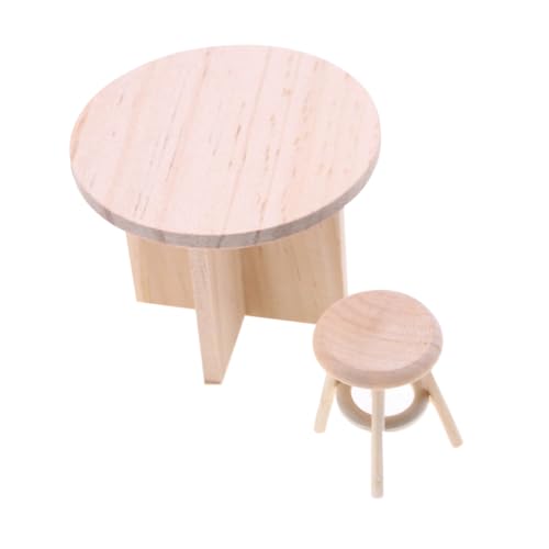 KONTONTY Miniatur Puppenhaus Möbel Set Unbehandelte Runde Holzstühle und Tisch Klassisches Design Vielseitige Dekoration für Puppenhäuser und Miniaturwelten Natürliche Holzmöbel Zubehör von KONTONTY