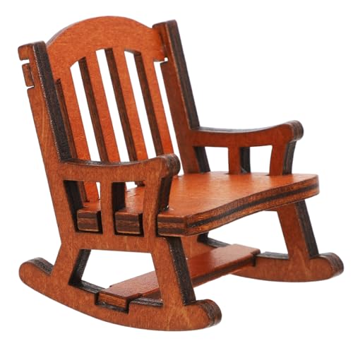 KONTONTY Miniatur Rocking Chair Modell Für Puppenhaus Vintage Holzfigur Hellem Farbton Kleines Schaukelstuhl Dekorationsstück Für Puppenhaus von KONTONTY