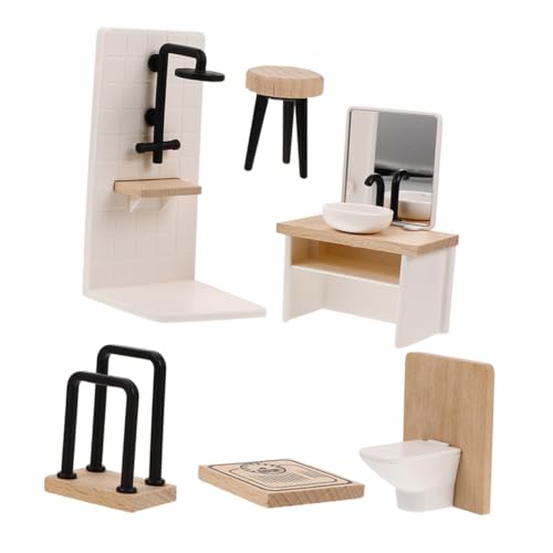 KONTONTY Miniatur-puppenhaus-Badezimmer-zubehör-Set Mit Waschbecken Dusche Toilette Kommode Handtuchhalter Und Möbeln Aus Holz Für Puppenhaus-Dekoration KONTONTY Miniatur-puppenhaus-Badezimmer-zubehör-Set Mit Waschbecken Dusche Toilette Kommode Handtuchhalter Und Möbeln Aus Holz Für Puppenhaus-Dekoration von KONTONTY