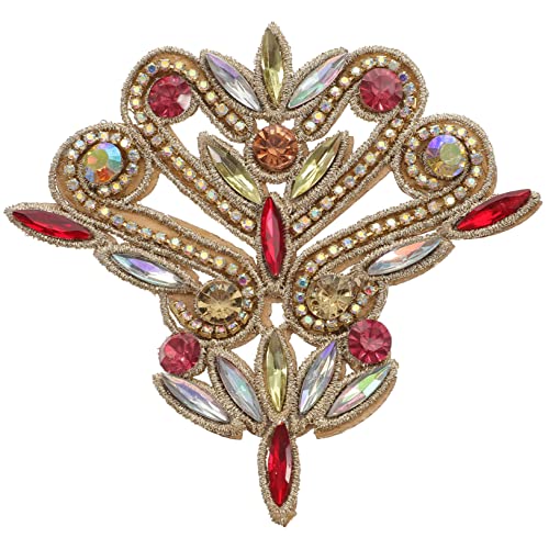 KONTONTY Rhinestone Applikation Aufnäher Glitzernde Strass Patches zum Aufbügeln für Kleidung Schuhe und Jeans Dekoration für Diy Projekte Gold Rotes Blumenmotiv von KONTONTY