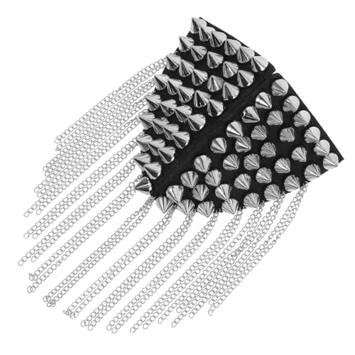 KONTONTY Silberne Schulterklappe mit Quaste und Nieten Modisches Vintage Schulterabzeichen als Punk Schmuck für Kostüm Unisex Epaulette Schmuck mit Metallkette Auffälliges Trägerpolster von KONTONTY