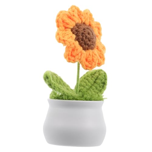 KONTONTY Süße Handgewebte Gehäkelte Sonnenblume Mini-topfpflanze Für Arbeitszimmer Armaturenbrett Tischdekoration von KONTONTY